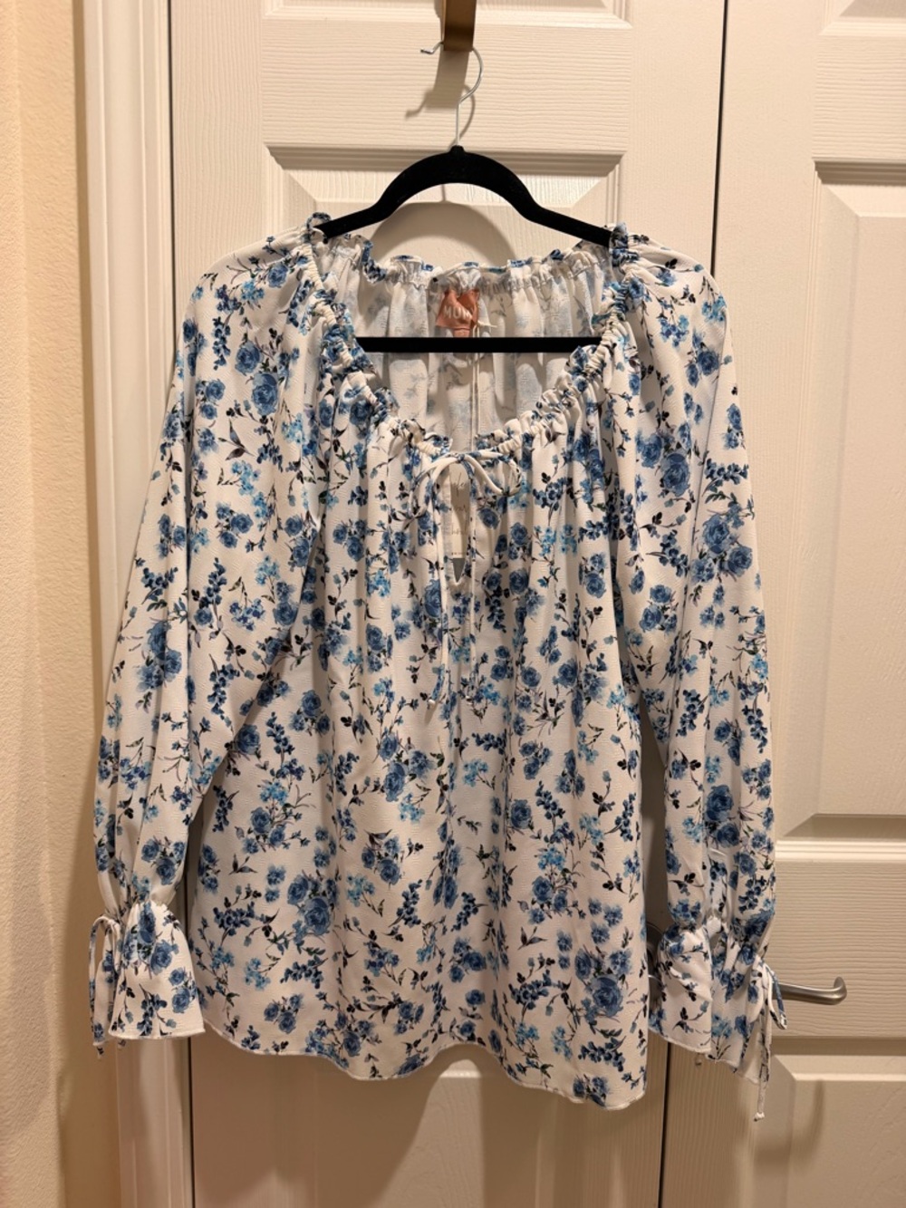 Show Me Your MuMu White Blouse with Blue Floral Print